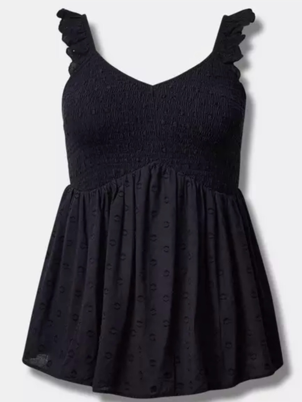 Torrid 0X Black Babydoll Cotton Clip Dot Smocked Bodice Tank - Picture 1 of 10
